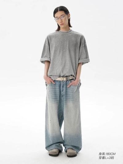 [MASONPRINCE] Distressed Double Collar Oversized Tee