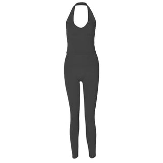 Halter u neck solid backless pant set