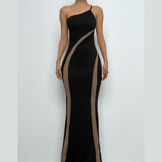 One shoulder irregular contrast cami maxi dress