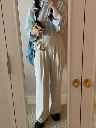 [6 colors] Pleated wide-leg slacks