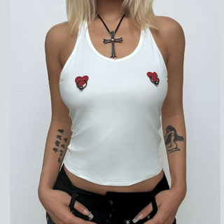 U neck sweetheart print o ring tank top