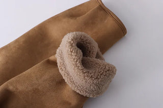 Suede hooded duffel button sheepskin coat