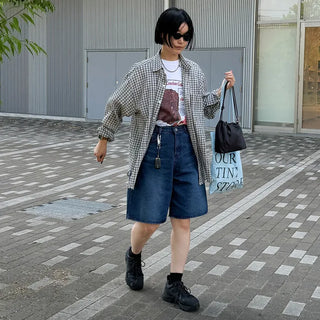 D-ring Bermuda denim pants