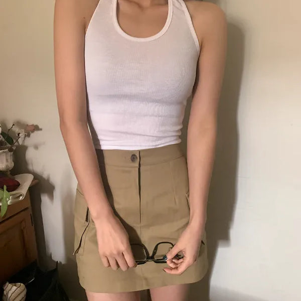 Halter neck, backless, layered, sleeveless
