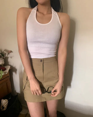 Halter neck, backless, layered, sleeveless
