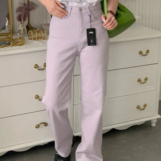 Pigment Pink Semi-Wide Denim Pants