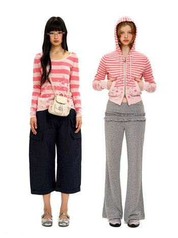 [Moromoro2] Star Striped Rhinestone Knit  Top