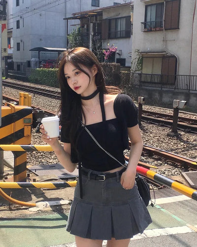 [Belt set] [Pants-style lining] Pleated skirt (3 colors)