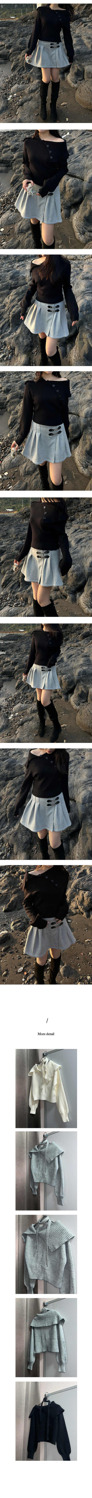 Off-shoulder button-slit knit
