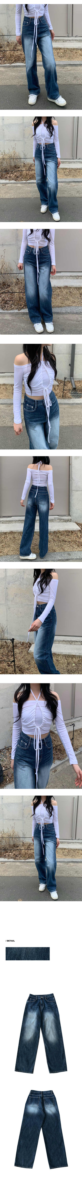 High-waisted washed denim wide-leg pants