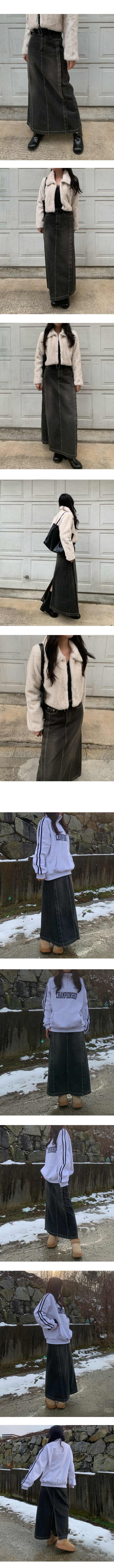 Line back slit maxi denim skirt