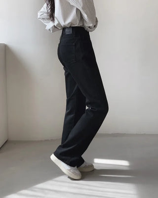 (basic/long) Premium semi-bootcut black denim pants - 4 sizes