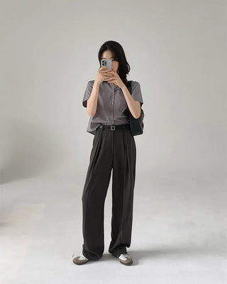 Semi-cropped short-sleeved shirt - 5 colors