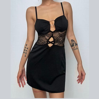 O ring hollow out lace cami cut out mini dress