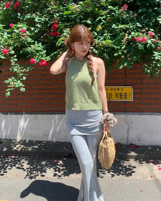 Halter neck knit tank top
