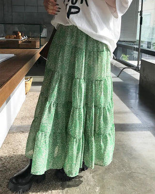 Floral lace tiered long skirt