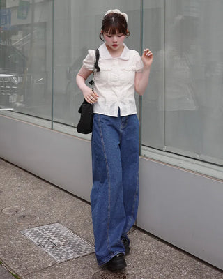 Side-slit wide denim pants