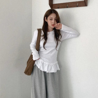 Frilled layered long-sleeved T-shirt