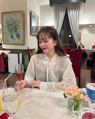 See-through polka dot tie blouse