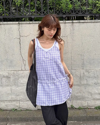 String Check Camisole Mini Dress