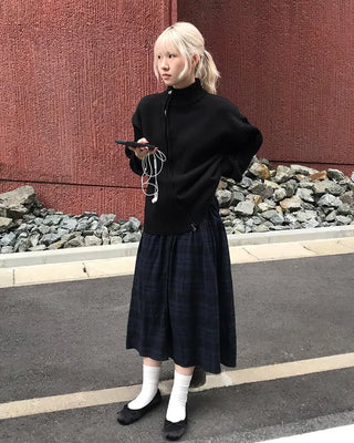 Check pattern cotton long skirt