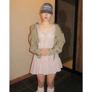 Checked tiered mini dress