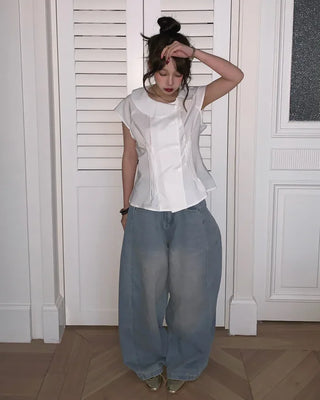 Big collar asymmetrical blouse