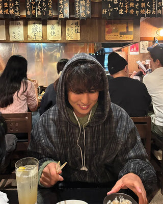 Checkered fleece knit hooded zip-up
