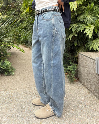 Wide-leg denim pants with a striped design