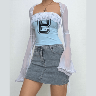 Ruffle â€œ9â€ pattern backless tube top