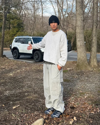 Fleece-lined parachute string cargo pants