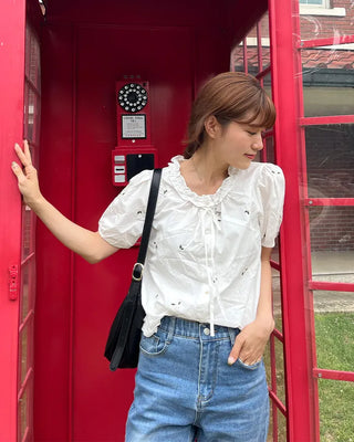 Flower embroidered blouse