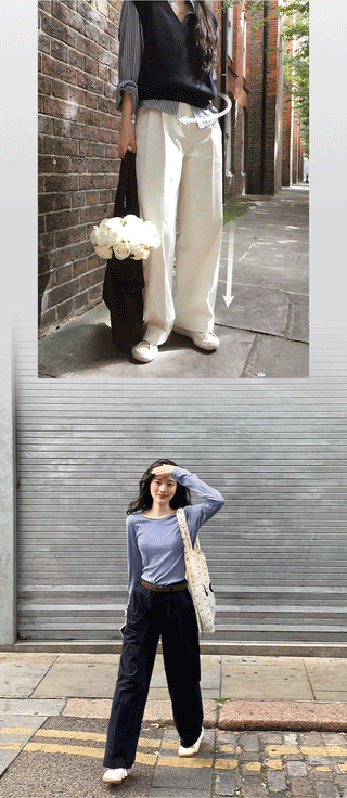 Wide cotton slacks with pleats