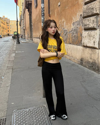 Low-rise ribbed wide-leg pants