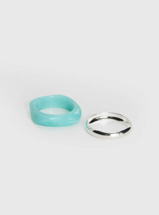 Maldives Resin Cuff Pack Silver  Aqua