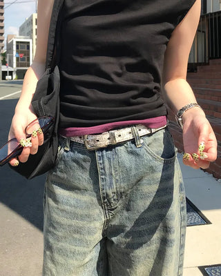 Butterfly perforated leather belt