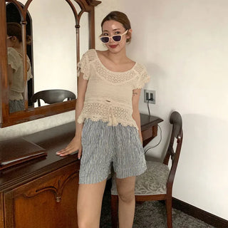 Perforated Short-Sleeve Knit