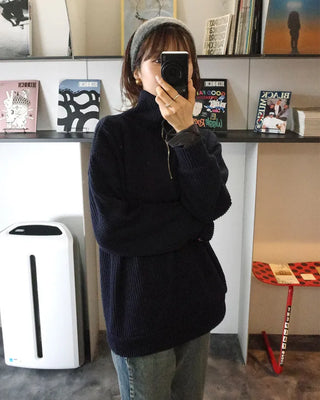 Brushed Overfit Half Knit Zip