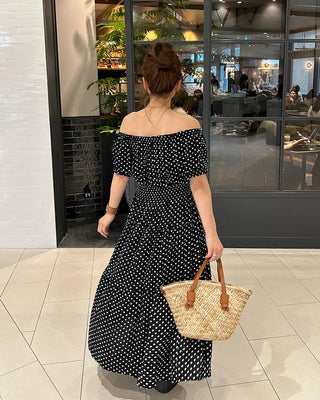 Off-shoulder tiered long dress