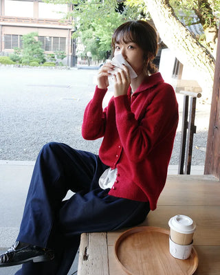 Zip-button knit cardigan