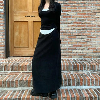 H-line back slit long skirt