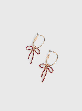 Goodnight And Go Bow Hoop Earrings Gold  Red
