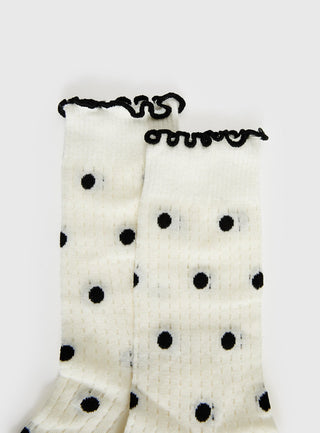Somebody Else Frill Socks White Polka