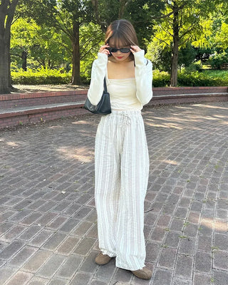 Striped Loose Fit Elastic Waist Pants