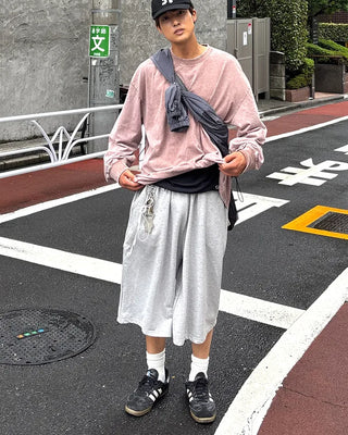 Belted wide sweat Bermuda shorts