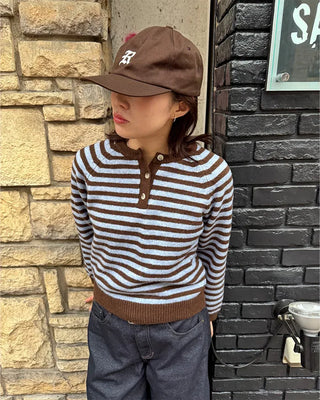 Striped Henley Neck Knit
