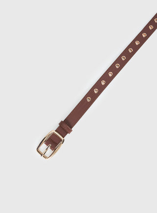 Rileigh Eyelet Faux Leather Belt Brown  Gold