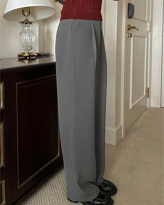 Pleated straight-leg slacks