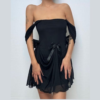 Bowknot hoodie square neck mesh 2-way maxi dress