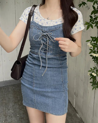 Corset denim mini dress